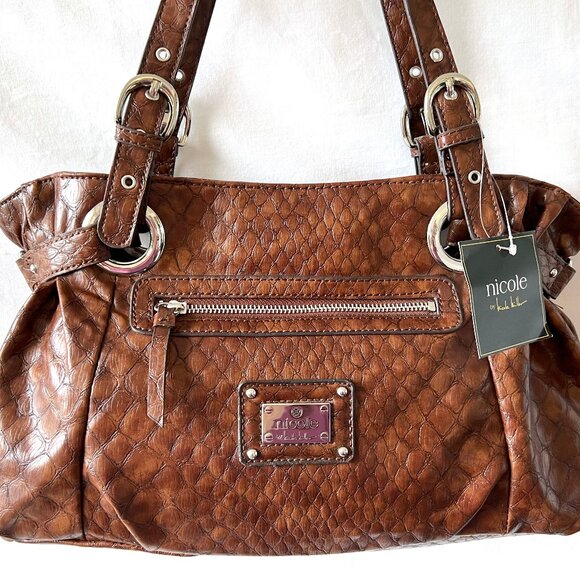 nicole by Nicole Miller Sloan Satchel Brown Crocodile Pattern Shoulder Bag, NWTS - Picture 10 of 14